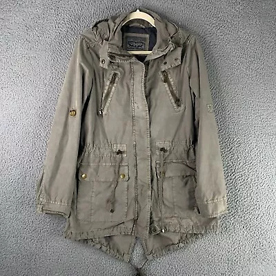 Buy Levis Field Jacket Womens Small Gray Utility Hooded Full Zip Safari Minimalist • 24.01£