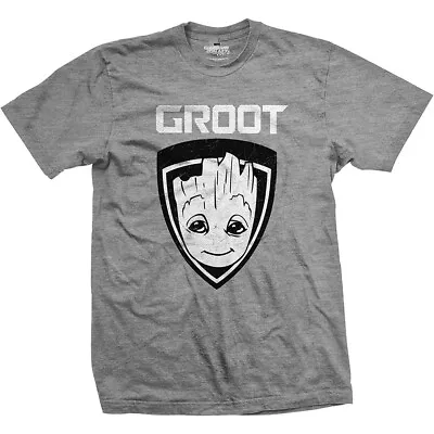 Buy Mens Grey Short Sleeve T Shirt Guardians Of The Galaxy Groot Shield Official Sma • 9.95£