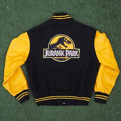 Buy Jurassic Park Vintage Varsity Letterman Jacket Black Yellow Leather Size Small • 250£