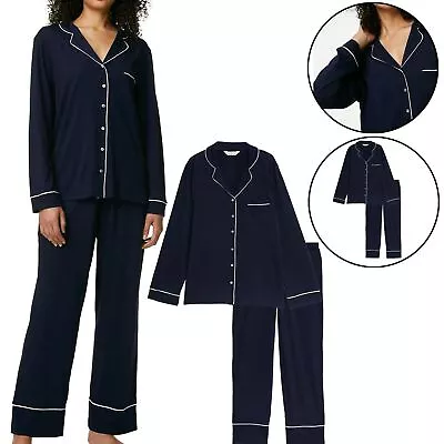 Buy Womens M&S Cool Comfort Cotton Modal Pyjama Set Button Top & Bottom Nightwear • 13.99£