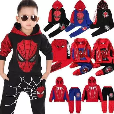 Buy Kids Boys Spider-man Tracksuit Clothes Hoodies Top Coat Pants Set Joggers Outfit • 14.85£
