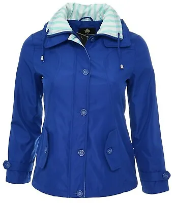 Buy Blue Waterproof Jacket Short Parker Concealed Hood Lightweight Coat Ladies  • 24.95£