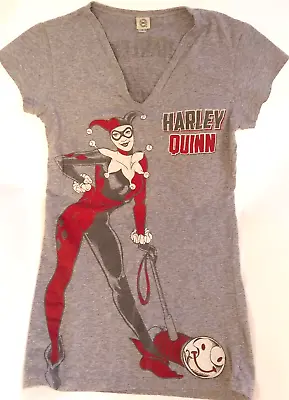 Buy DC Comics Originals T-Shirt Harley Quinn Women's L Cap Slv V-Nk Gray/Red/Blk EUC • 27.31£