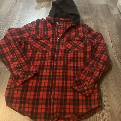 Buy Empyre Full Zip Up Long Sleeve Red Plaid Hooded Flannel Size Small Grunge • 15.11£