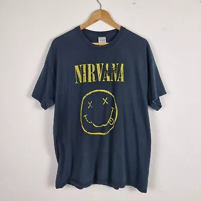 Buy Nirvana Band T Shirt Mens XL Black Smiley Face Graphic Logo Grunge 00s Y2K • 14.95£