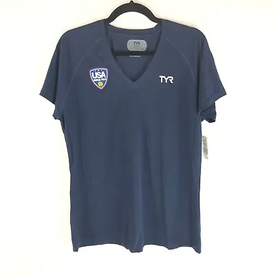 Buy TYR Womens Alliance Tech Tee USA Water Polo V Neck Short Sleeve Navy Blue XL • 14.20£