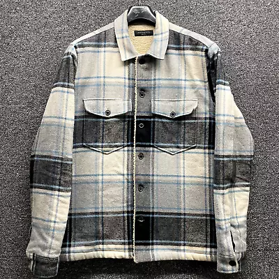 Buy All Saints Sherpa Lined Check Jacket Shirt Size Mens Medium Cream Blue Grey • 45.99£