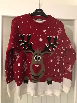 Buy Ladies Red Reindeer Christmas Style Jumper By Glamour (Size S/M) • 5.99£