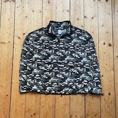 Buy Vintage No Boundaries Green Brown Camo Camouflage 1/4 Quarter Zip Fleece Jumper • 0.99£