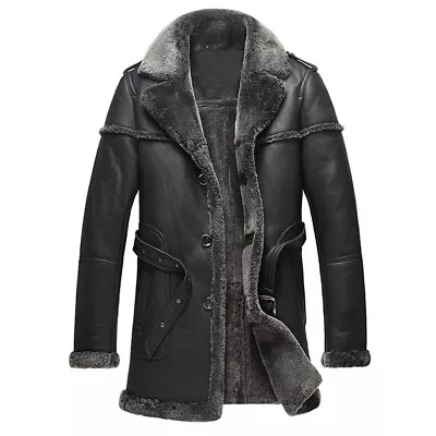 Buy Real Genuine Leather Men's Black Sheepskin Shearling Faux Fur Jacket Coat • 144.99£