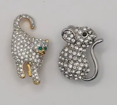 Buy Costume Jewellery Rhinestone Brooches Cat & Mouse • 4.99£