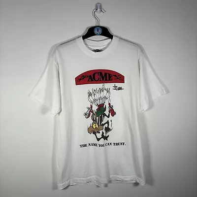 Buy ACME Vintage 1991 Roadrunner Coyote Print T Shirt Looney Tunes Single Stitch - L • 34.99£