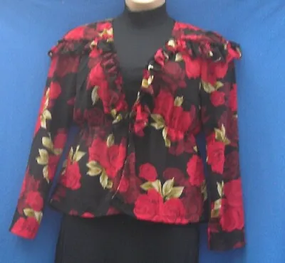 Buy Size 14 MISSPAP Unstructured Black Jacket With Red Flowers And Frills - VGC • 1.99£