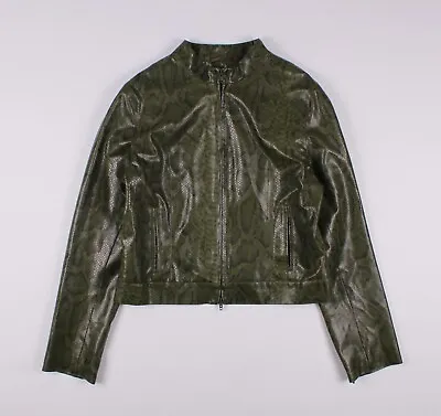 Buy Women's Vintage Y2K Snake Skin Faux Letaher Green Jacket Size S-M • 115.82£
