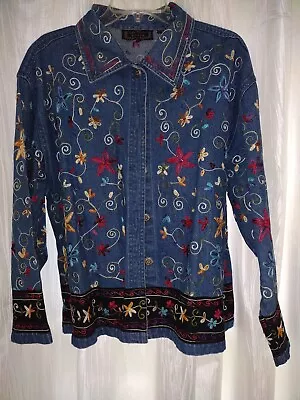 Buy LIFE STYLE Women's Blue Jean Denim Embroidered Jean Jacket Made In INDIA Size 1X • 16.07£
