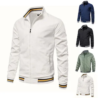 Buy Male Striped Lightweight Full Zip Up Bombers Jackets Spring Autumn Coat Outwear. • 24£