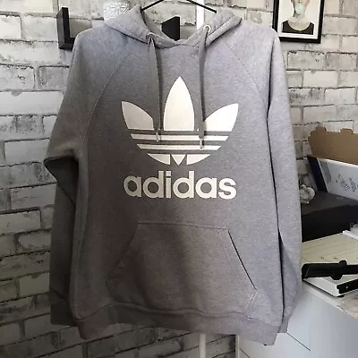 Buy Adidas Trefoil Large Logo Reglan Sleeve Hoodie Hooded Sweatshirt Grey • 9£