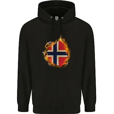 Buy The Norwegian Flag Fire Effect Norway Mens 80% Cotton Hoodie • 24.99£