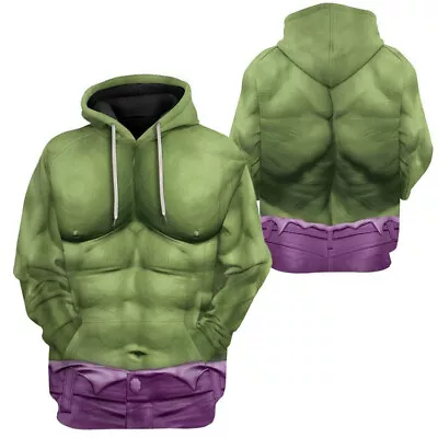 Buy Superhero Hoodie 3D Print Cosplay Hulk Muscle Hooded Pullover Sweatshirt Jacket • 19.19£