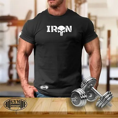 Buy Iron Skull T Shirt Gym Clothing Bodybuilding Training Workout Exercise MMA Top • 10.99£