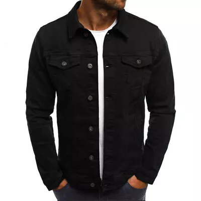 Buy Mens Denim Jacket Loose Fit Button Cotton Casual Jeans Jackets Coat Outwear Size • 17.52£