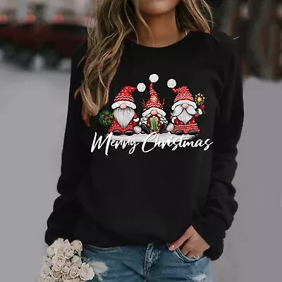 Buy Women Sweatshirt Merry Christmas Round Collar Long Sleeve Print Easy Top • 13.49£
