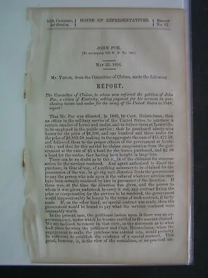 Buy Gov Report 1856 John Poe Of KY Payment For Purchasing Horses & Mules For Army • 17.84£
