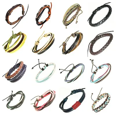 Buy Leather Wrap Bracelet Bangle Braided Rope Multi Layer Cord Jewellery Men Women • 2.99£