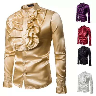 Buy Mens Sequin Long Sleeve Shirt Party Nightclub Dance T-Shirt Shiny Button Tops • 11.47£