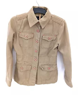 Buy Reaction Jacket Womens Small Beige Coat Button Collar Bomber 90s Kenneth Cole • 12.50£
