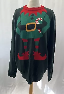 Buy F&F Dark Green Elf Christmas Jumper Size L Long Sleeve Acrylic Knit Men’s  • 9.89£
