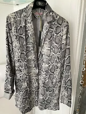 Buy BNWT Snake Print Grey Black Ivory Long Silky Jacket Tuxedo Size L 14 RRP £139 • 29.99£