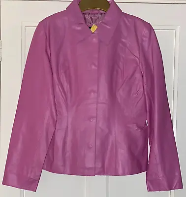 Buy BNWT Ladies Pink Soft Leather Jacket Size M • 30£