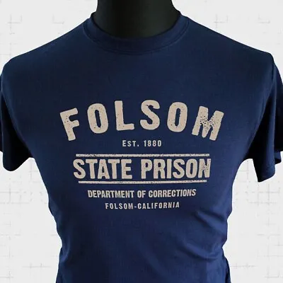 Buy Folsom State Prison Retro T Shirt Johnny Cash Blue Country Western Cool Blue • 15.99£