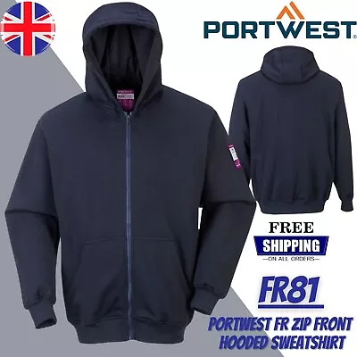 Buy Portwest Men Flame Resistant Welding Zip Front Hooded Sweatshirt Workwear Jacket • 64.99£