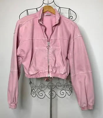 Buy Urban Outfitters Ladies Denim Crop Jacket, Size Small, Pink, Zip Up • 12£