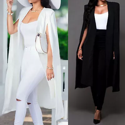 Buy Womens Long Cape Blazer Split Sleeve Open Front Casual Jacket Coat Workwear • 20.39£