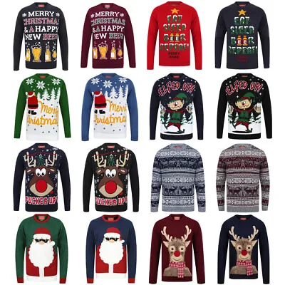 Buy Christmas Jumper Men's Novelty Xmas Sweater Santa Elf Reindeer Funny Rude Beer • 13.99£