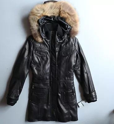 Buy Knoles & Carter Women's Italian Leather Lamb Skin Coat Jacket Hood Medium • 71.24£