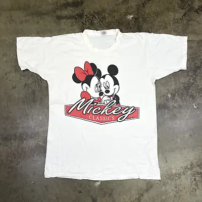Buy Mickey Mouse Graphic T-Shirt Mens 90s Single Stitch USA Tee, White XL • 15£