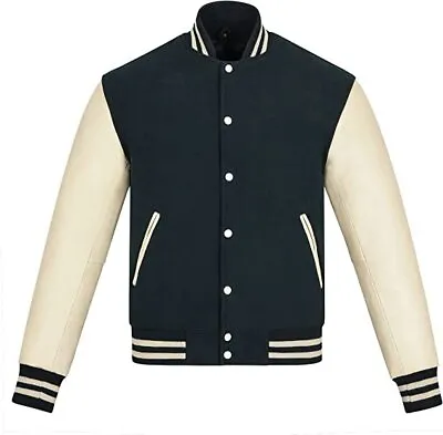 Buy WARRIOR Classic Varsity Letterman Bomber WooL & Original Cowhide Leather Jacket • 189.99£