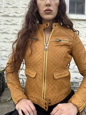 Buy Roncarati Italian Quilted Motorcycle Jacket Women’s Petite Brown Leather Jacket • 384.29£