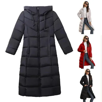 Buy Women's Winter Long Parka Quilted Knee Coat Hooded Ladies Warm Padded Jacket • 21.55£