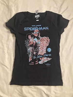 Buy Spider-Man No Way Home Girls LARGE (10/12) Black T-Shirt Distressed Printed Top • 7.14£