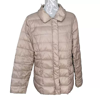 Buy Iwie Woman's Down Puffer Jacket Coat Size L Beige Ultra Light Full Zip Pockets • 29.99£