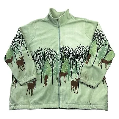 Buy Blair Deer Fleece Jacket All Over Print Forest Winter Wilflife Green Womens 3XL • 29.99£