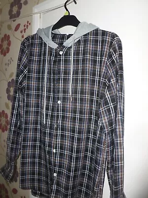 Buy SHIEN Mens Hooded Shirt Check Size LARGE. Dark Blue Mix.FREE PP. • 8.99£