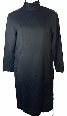 Buy Sergio D'andrea Shift Jumper Jersey Dress Size 10 Black High Neck Metal Tie • 12.61£