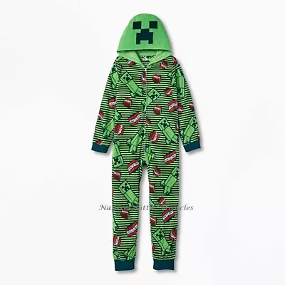 Buy Minecraft One Piece Pajamas Creeper Hoodie Union Suit Boy Girl Costume Size 4-14 • 26.49£