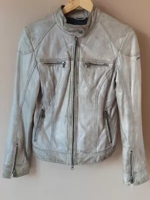 Buy Ladies Beige Leather Jacket Distressed Look 36 Inch Chest Milestone Imm Co • 20£
